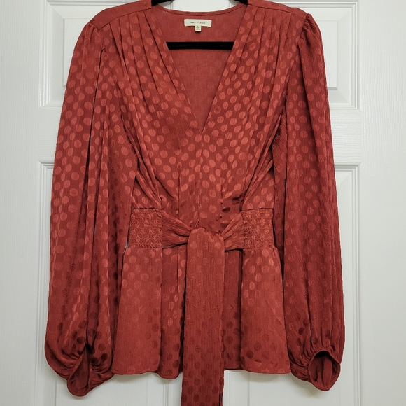 Women's Max Studio Burnt Orange Long Sleeve Flowy Blouse, Size Large - Picture 8 of 16